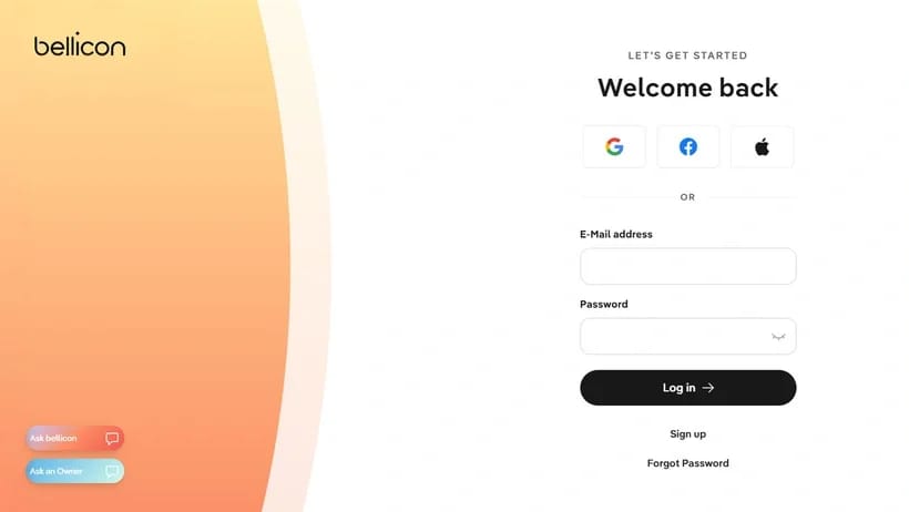 bellicon+ registration window.