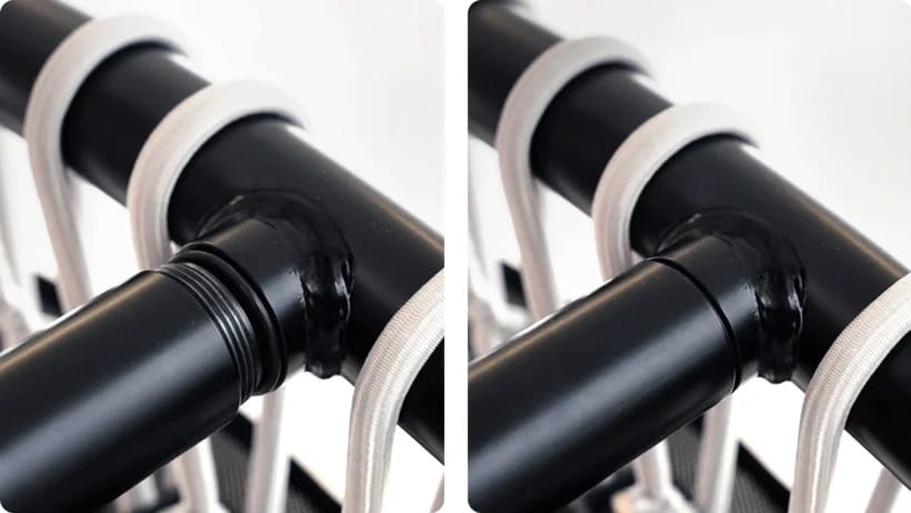 Close-up of a screw-on leg and O-ring, screwed on and off.
